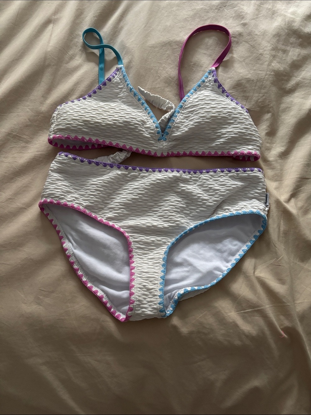Limeapple White Girls Bikini with Pink, Purple & Blue Trim